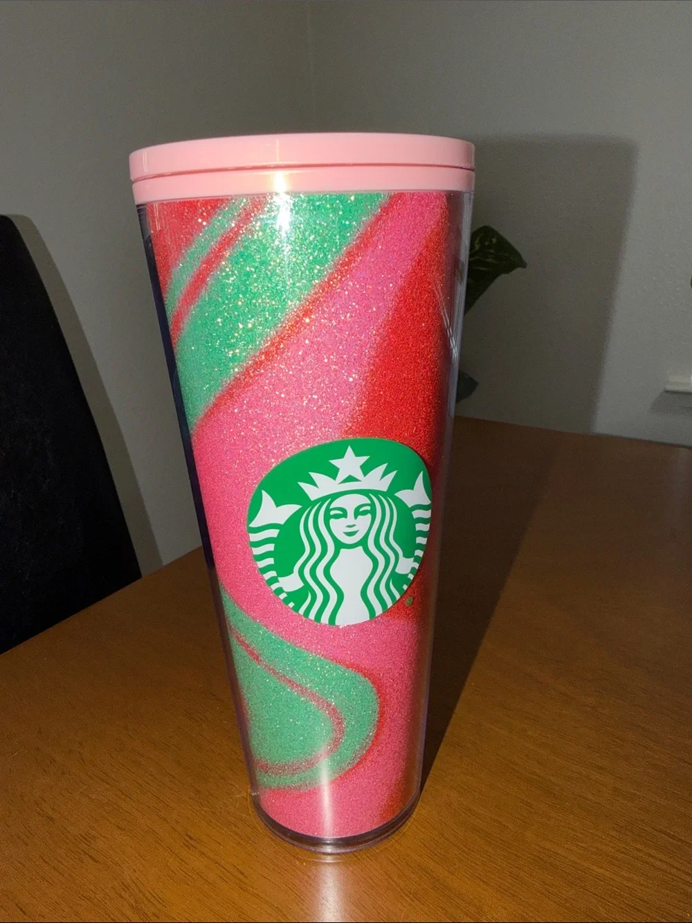 Starbucks Pink & Green Swirl Glitter Tumbler
